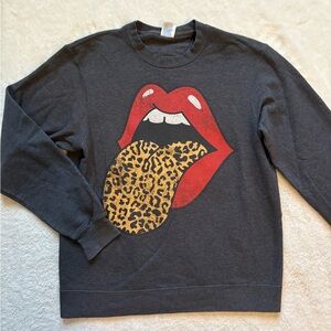 Women's Graphic Sweatshirt - Charcoal with Red and Leopard Print